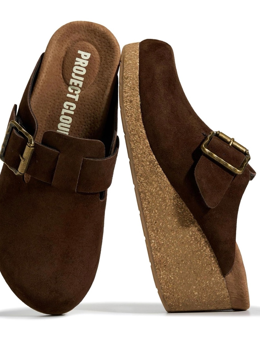 Project Cloud Brown Leather Cork Wedge Clog- brand new!